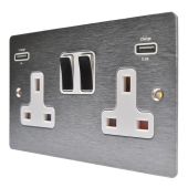 Hamilton 84SS2USBULTSS-W Stainless Steel Switched Double USB Socket 