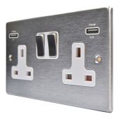 Hamilton 74SS2USBULTSS-W Stainless Steel Switched Double USB Socket 