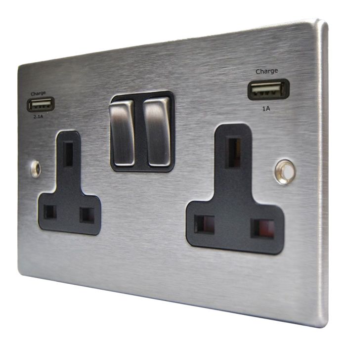 Hamilton 74SS2USBULTSS-B Stainless Steel Switched Double USB Socket 