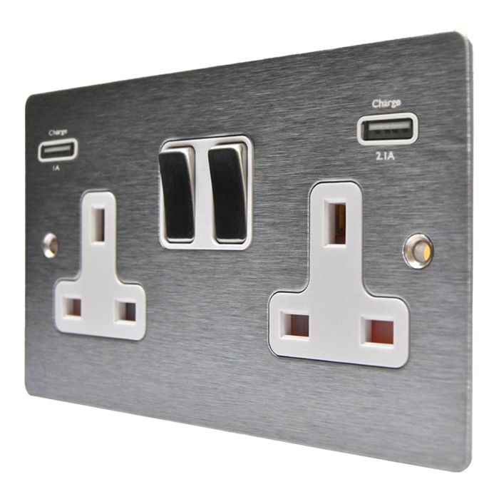 Hamilton 84SS2USBULTSS-W Stainless Steel Switched Double USB Socket 