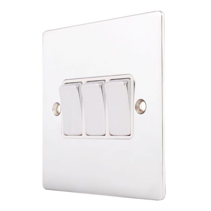 Hamilton 87R23BC-W Polished Chrome 10a 3 Gang Light Switch