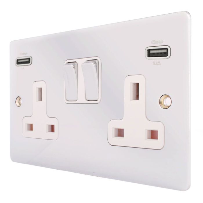 Hamilton 87SS2USBBC-W Polished Chrome Switched Double USB Socket 