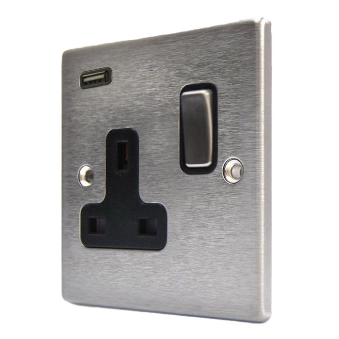 Hamilton 74SS1USBSS-B Stainless Steel Switched Single USB Socket 